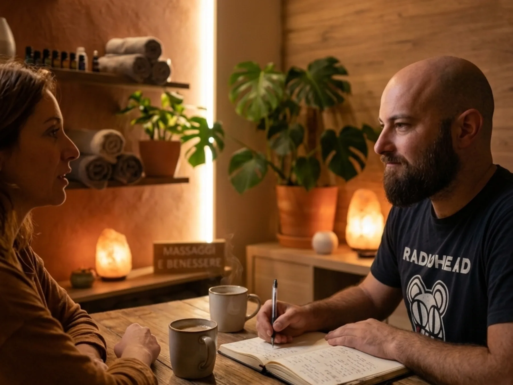 luca fadda prende appunti con una cliente per un nuovo shooting